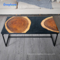 50 mm luxury black color Poplar solid wooden resin coffee table